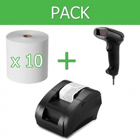 Pack Impresora Ticket 58mm + Lector Códigos de Barra USB + 10 unidades papel térmico 58mm