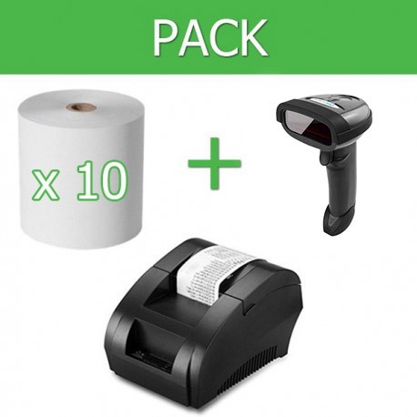 Pack Impresora Ticket 58mm + Lector Códigos de Barra Inalámbrico + 10 unidades de papel termico 58mm
