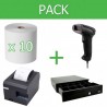 Pack Impresora Ticket 80mm + Lector Códigos de Barra USB + Cajon Portamonedas + 10 unidades papel térmico 80mm